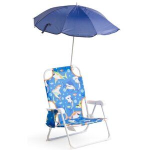 C&C California Beach Chair Age 3-6 Sharks Aquatic‎ Blue Umbrella Navy Cup Holder